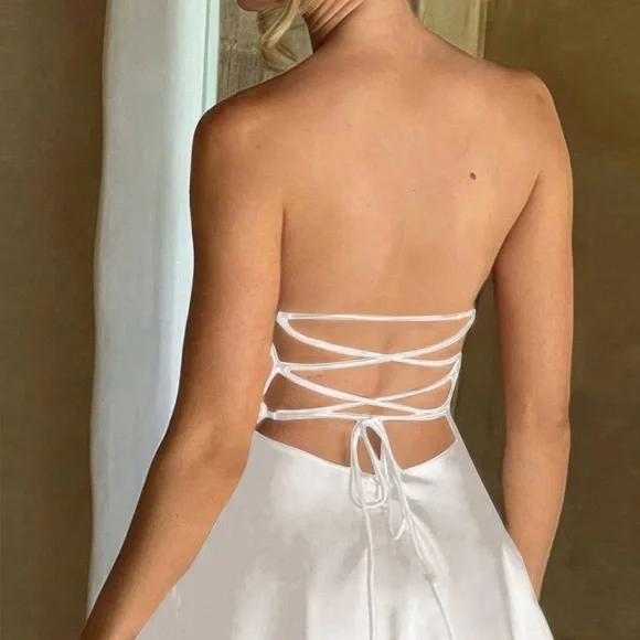 Solid Backless Lace Up Tube Fit Mini Dress - Picture 4 of 5